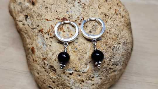 Black tourmaline huggie hoop earrings