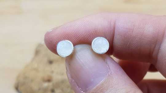 Tiny Rainbow Moonstone Stud earrings