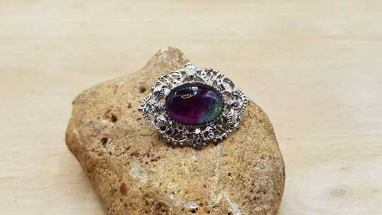 Fluorite filigree brooch