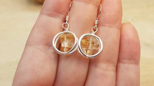 3D circle Citrine earrings