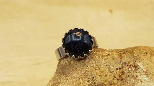 Hypoallergenic blue Goldstone ring