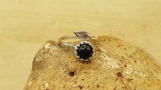 Rainbow Obsidian leaf ring