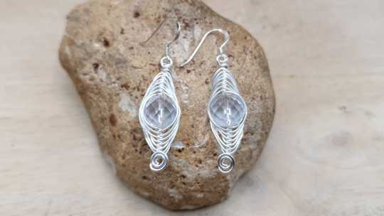 Herringbone wire wrap quartz earrings