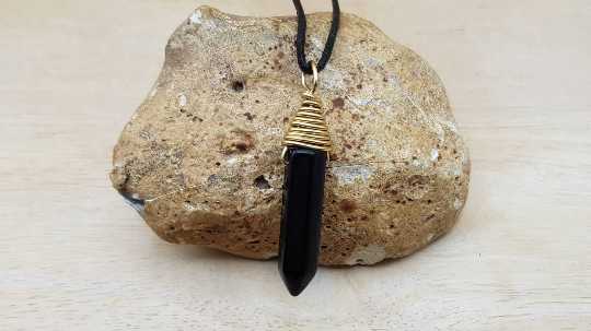 Brass Black Obsidian pendant