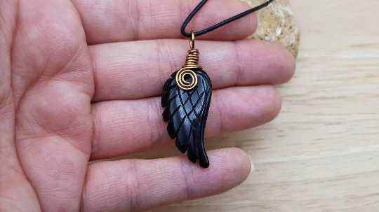 Mens Obsidian angel wing necklace