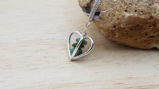 Raw Emerald heart pendant 
