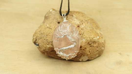 Rose quartz tree of life pendant