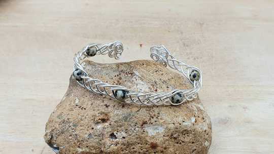 Dalmatian jasper cuff bracelet