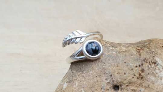 Snowflake Obsidian feather ring