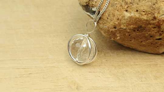 Small Clear quartz circle pendant 