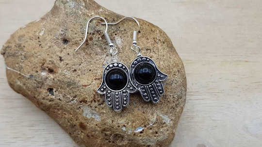 Hamsa black Tourmaline earrings