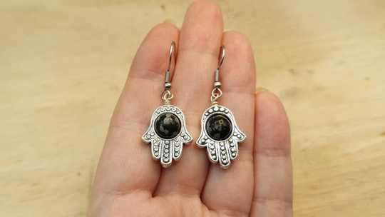 Snowflake Obsidian Hamsa earrings