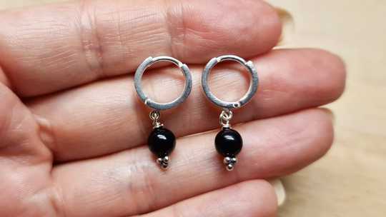 Obsidian huggie hoop earrings