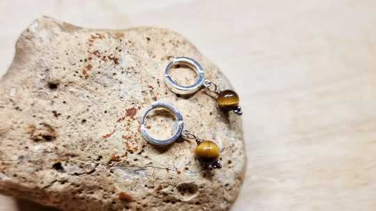 Tiger's eye huggie hoop earrings