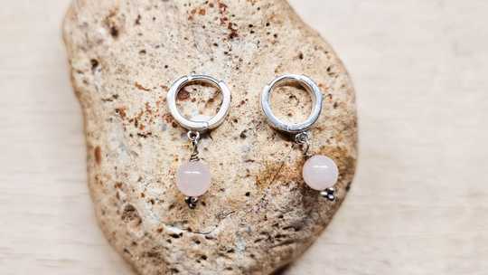 Rose Quartz huggie hoop earrings