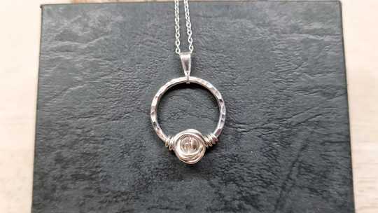 Quartz Hammered circle pendant